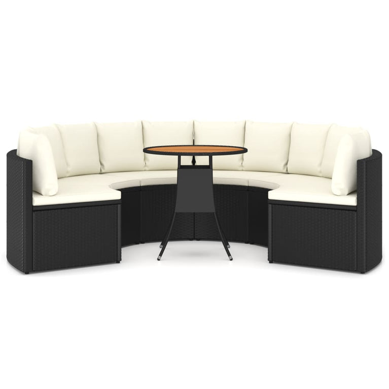 7-delige Loungeset met kussens poly rattan zwart MeubelReus