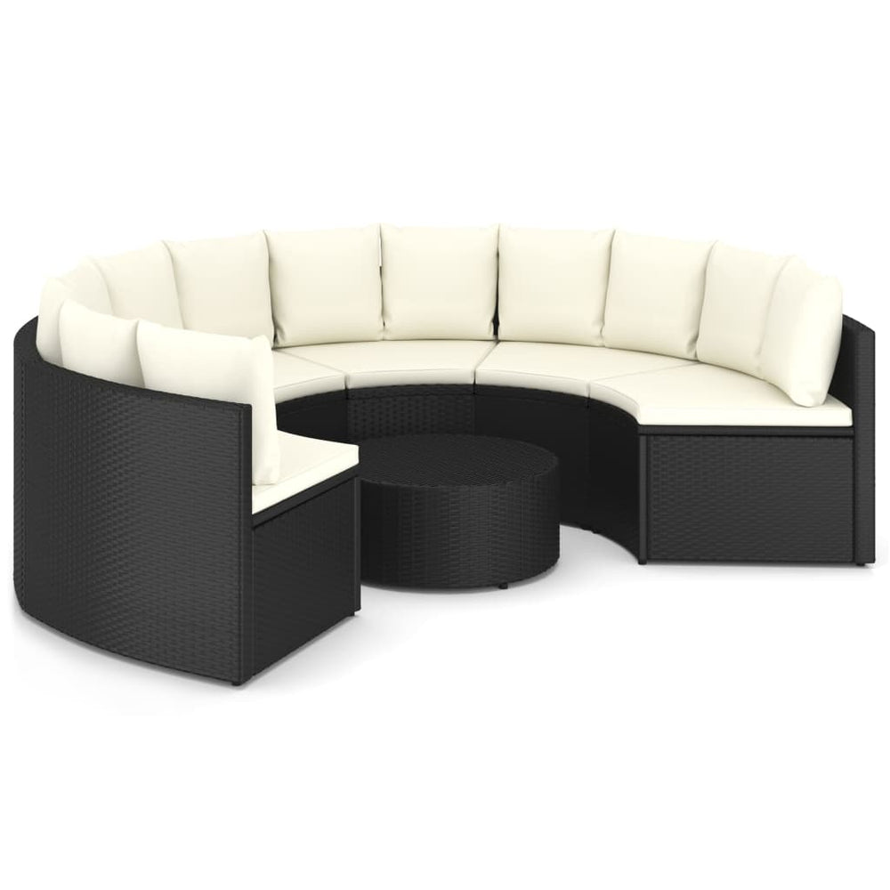 7-delige Loungeset met kussens poly rattan zwart MeubelReus