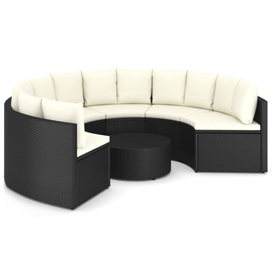 7-delige Loungeset met kussens poly rattan zwart MeubelReus