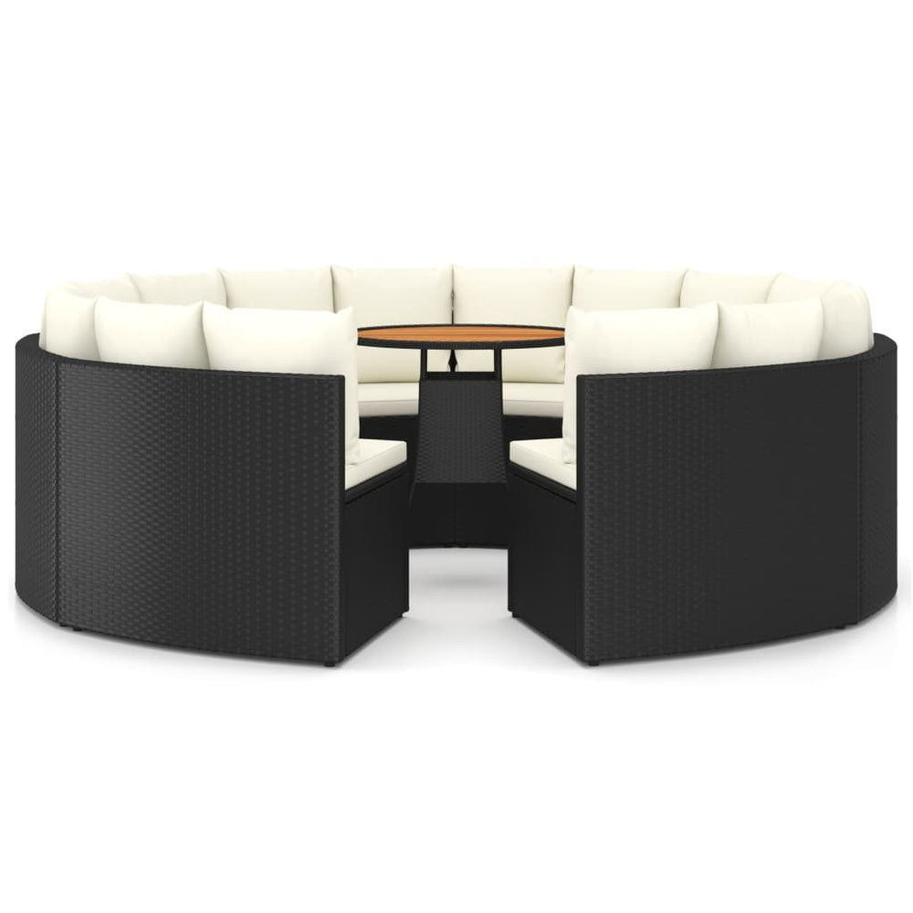 9-delige Loungeset met kussens poly rattan zwart MeubelReus