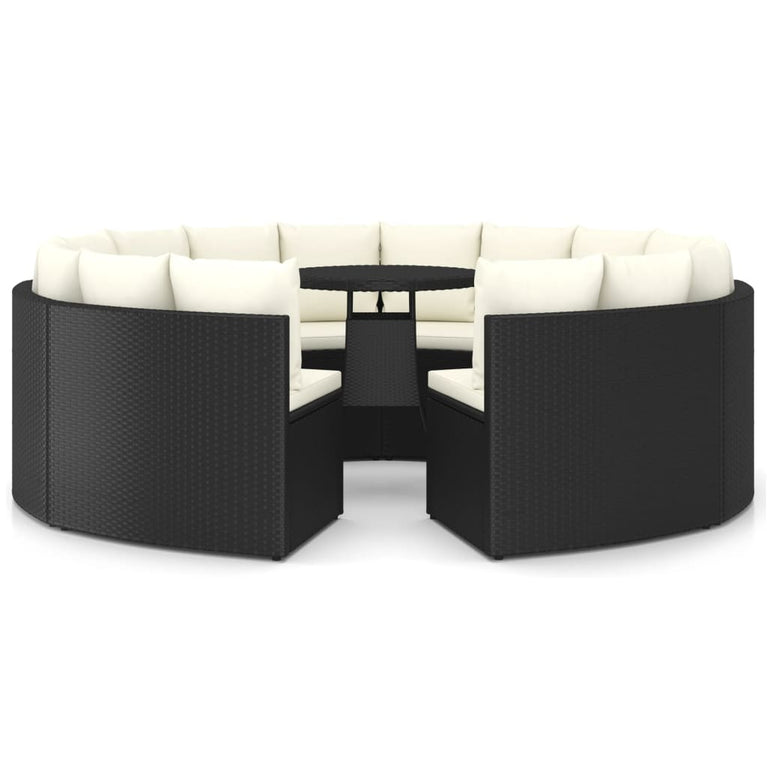 9-delige Loungeset met kussens poly rattan zwart MeubelReus