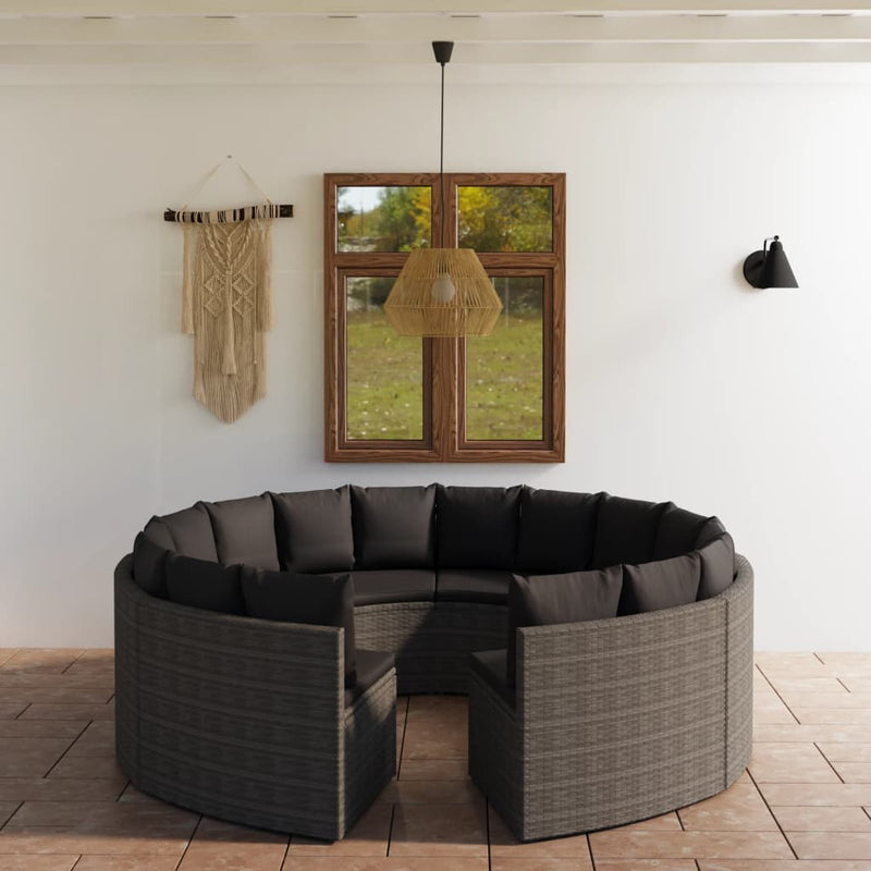 8-delige Loungeset met kussens poly rattan grijs MeubelReus