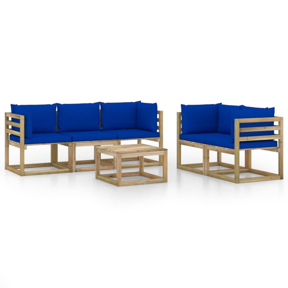 6-delige Loungeset met blauwe kussens MeubelReus