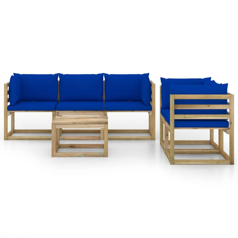 6-delige Loungeset met blauwe kussens MeubelReus