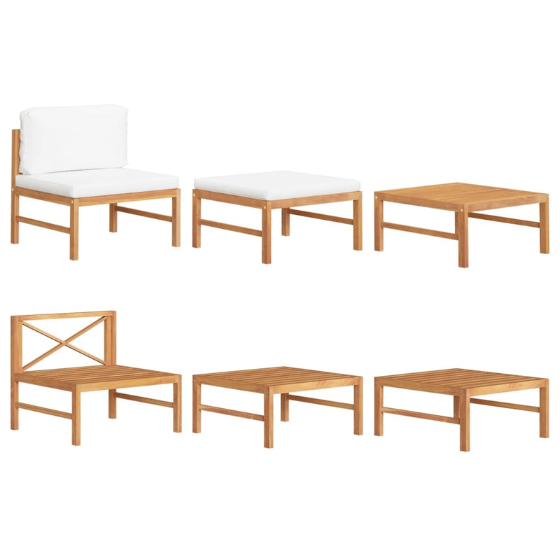 3-delige Loungeset met crèmekleurige kussens teakhout MeubelReus