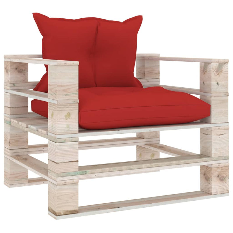 Tuinbank met rode kussens pallet grenenhout MeubelReus