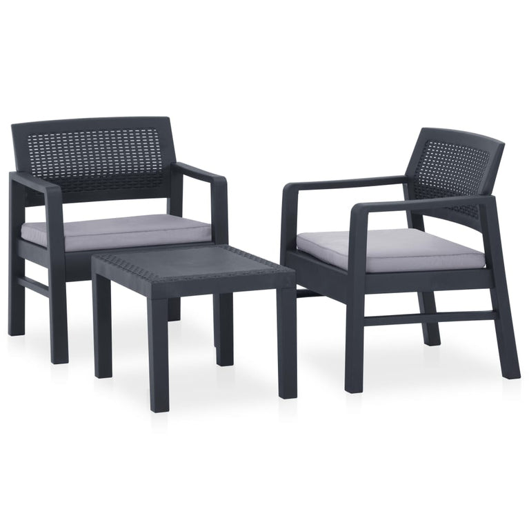 3-delige Loungeset met kussens kunststof grijs MeubelReus