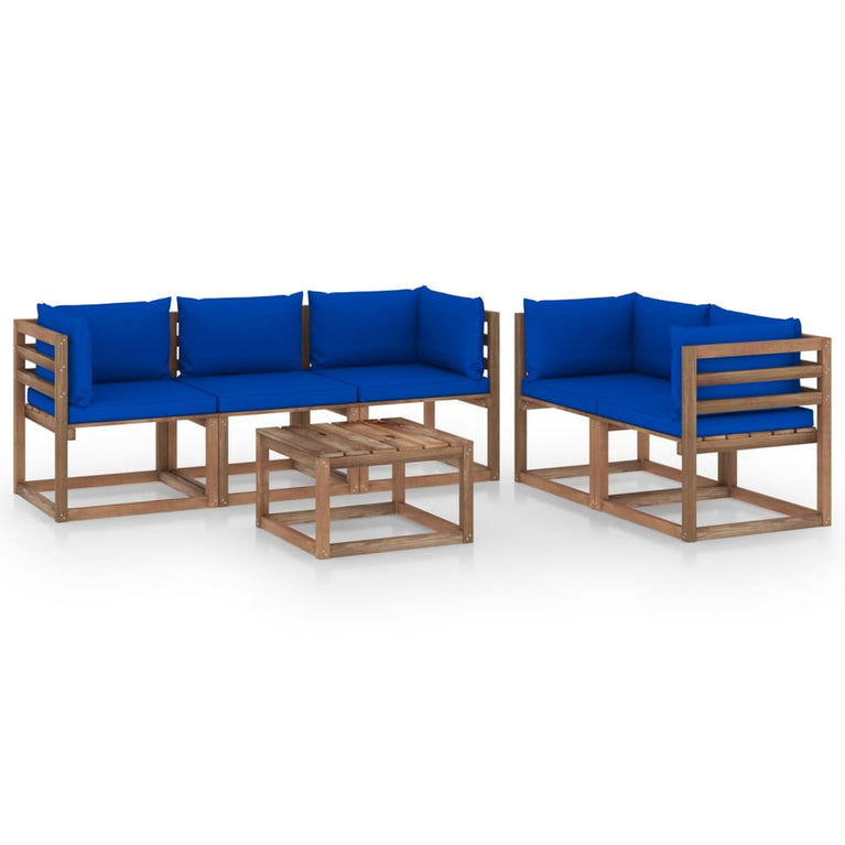 6-delige Loungeset met blauwe kussens MeubelReus