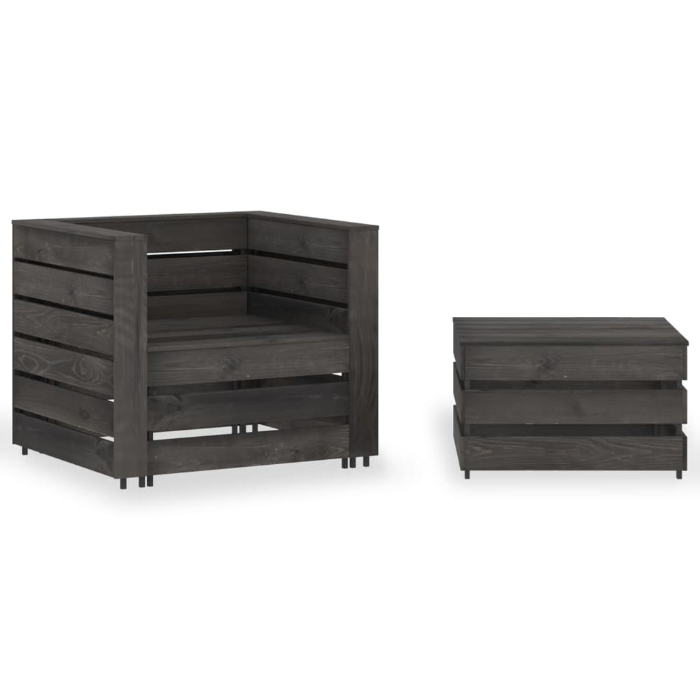 2-delige Loungeset pallet geïmpregneerd grenenhout grijs MeubelReus