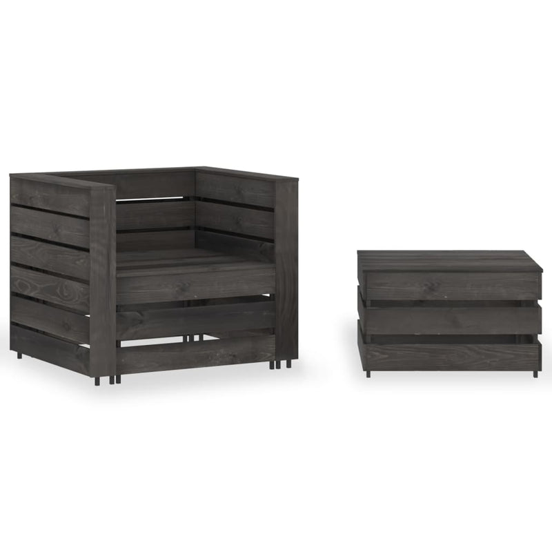 2-delige Loungeset pallet geïmpregneerd grenenhout grijs MeubelReus