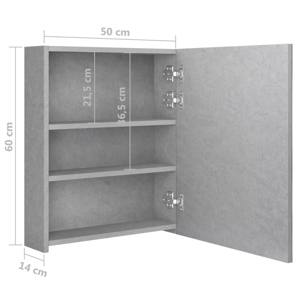 Badkamerkast met spiegel en LED 50x14x60 cm betongrijs MeubelReus