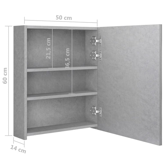 Badkamerkast met spiegel en LED 50x14x60 cm betongrijs MeubelReus