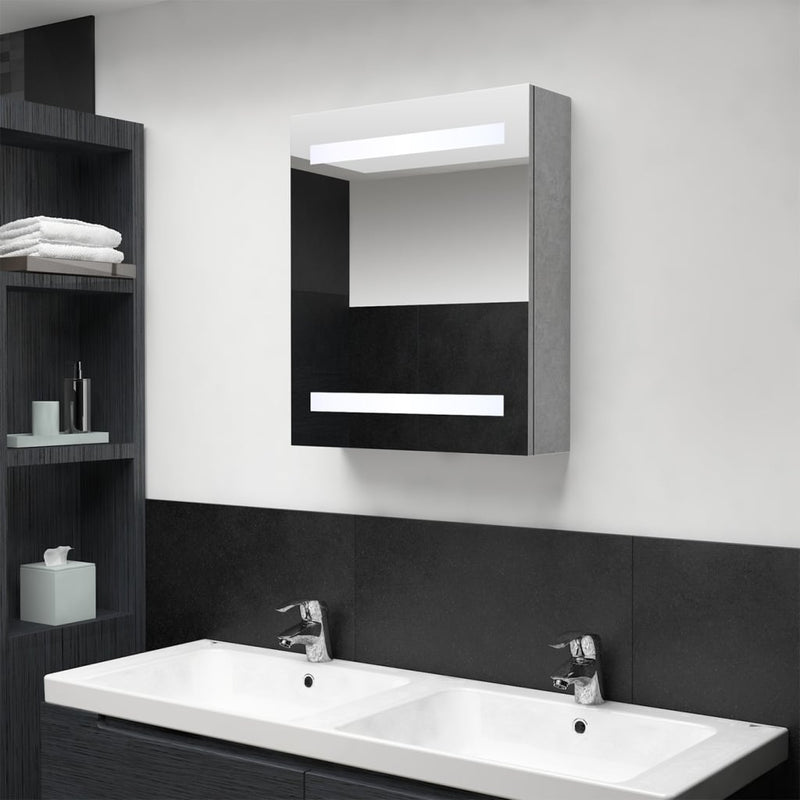 Badkamerkast met spiegel en LED 50x14x60 cm betongrijs MeubelReus