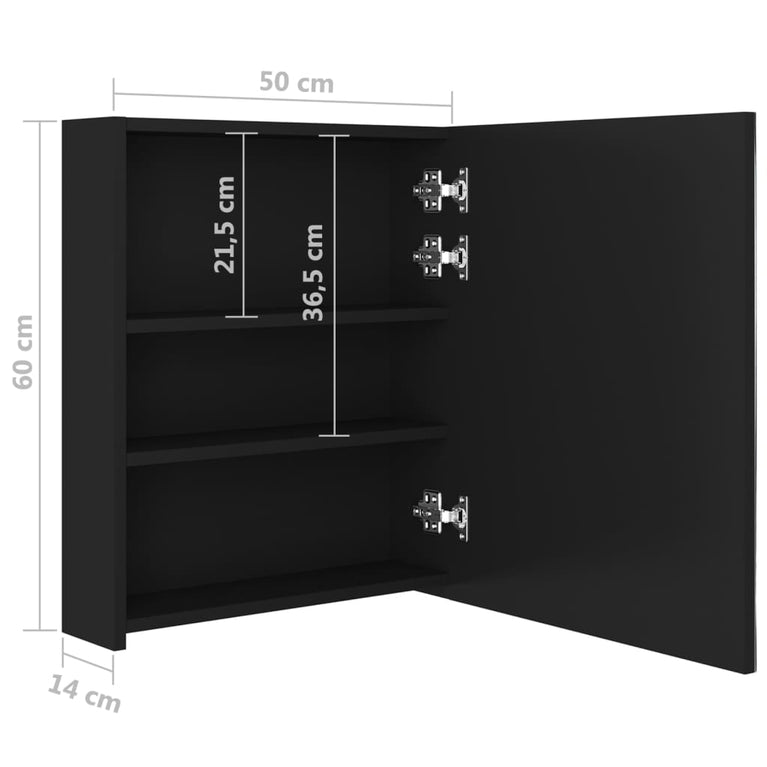 Badkamerkast met spiegel en LED 50x14x60 cm zwart MeubelReus