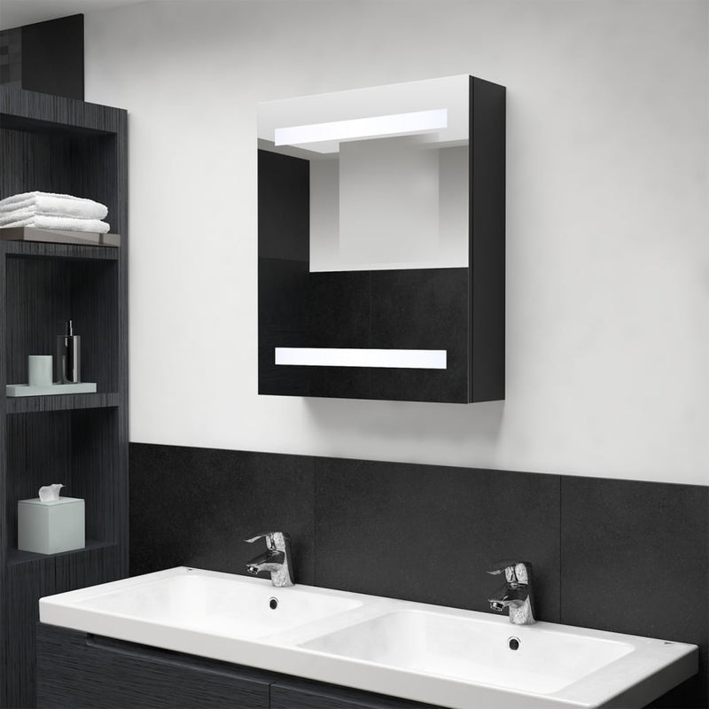 Badkamerkast met spiegel en LED 50x14x60 cm zwart MeubelReus