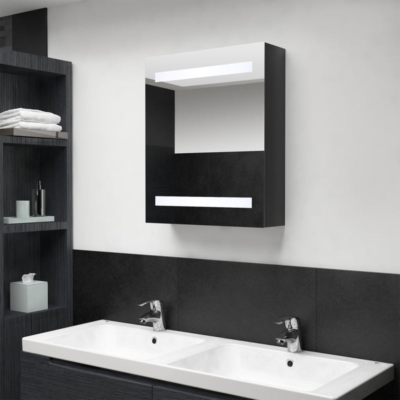 Badkamerkast met spiegel en LED 50x14x60 cm glanzend zwart MeubelReus