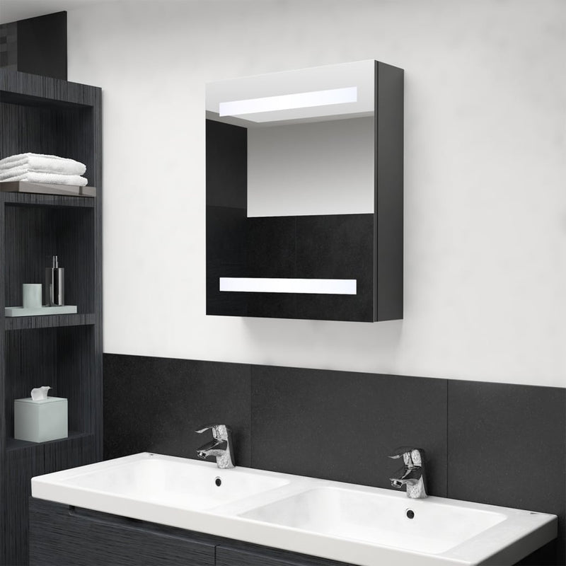 Badkamerkast met spiegel en LED 50x14x60 cm grijs MeubelReus