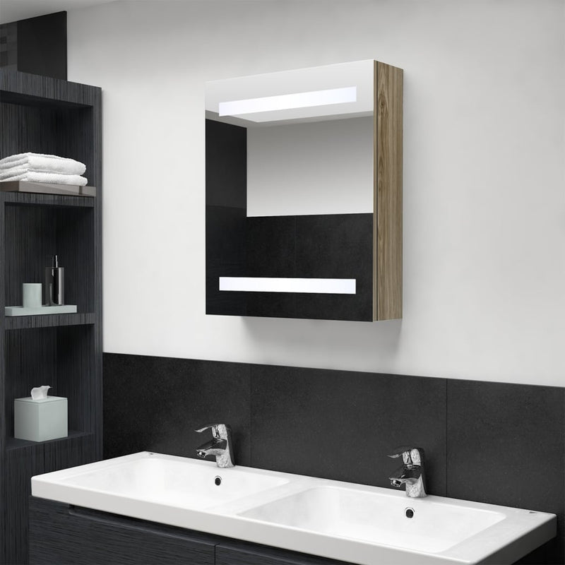 Badkamerkast met spiegel en LED 50x14x60 cm eikenkleurig MeubelReus