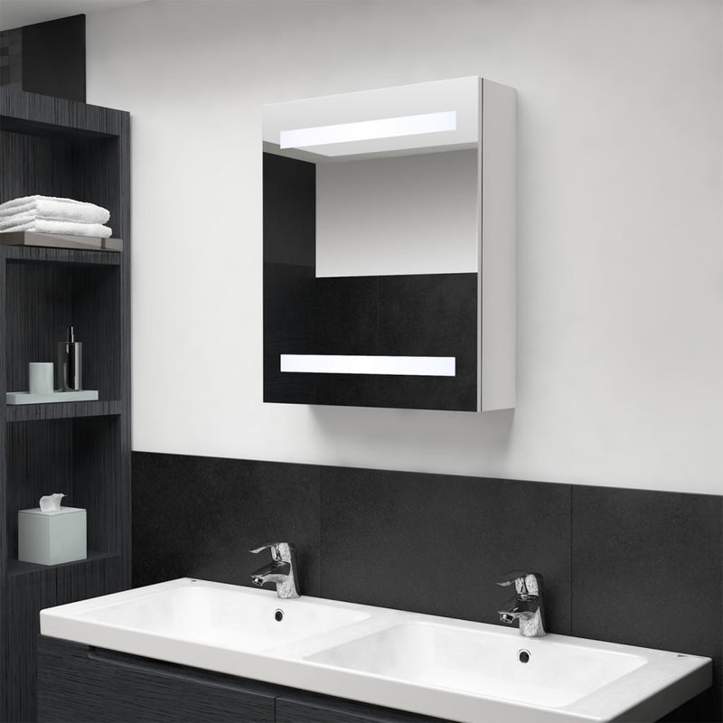 Badkamerkast met spiegel en LED 50x14x60 cm glanzend wit MeubelReus