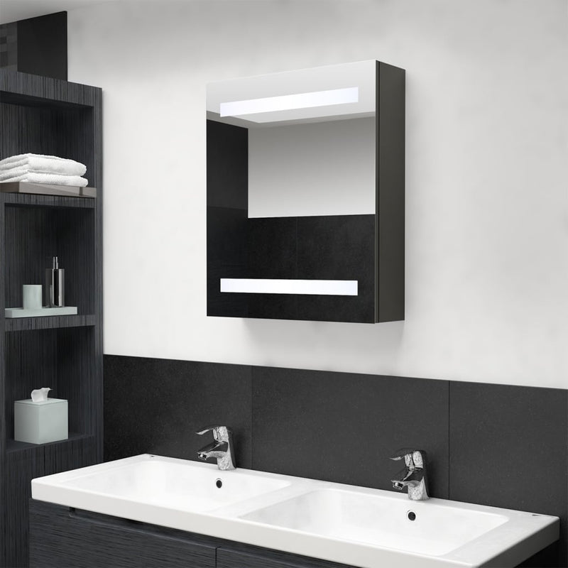 Badkamerkast met spiegel en LED 50x14x60 cm antracietkleurig MeubelReus