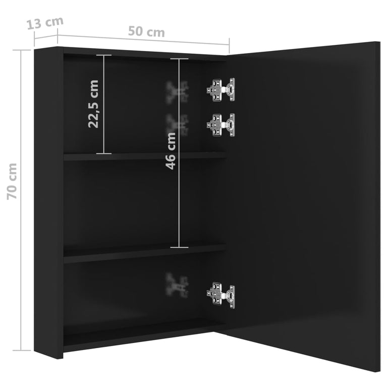 Badkamerkast met spiegel LED 50x13x70 cm glanzend zwart MeubelReus