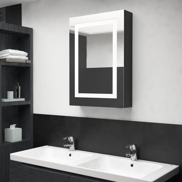 Badkamerkast met spiegel LED 50x13x70 cm glanzend zwart MeubelReus