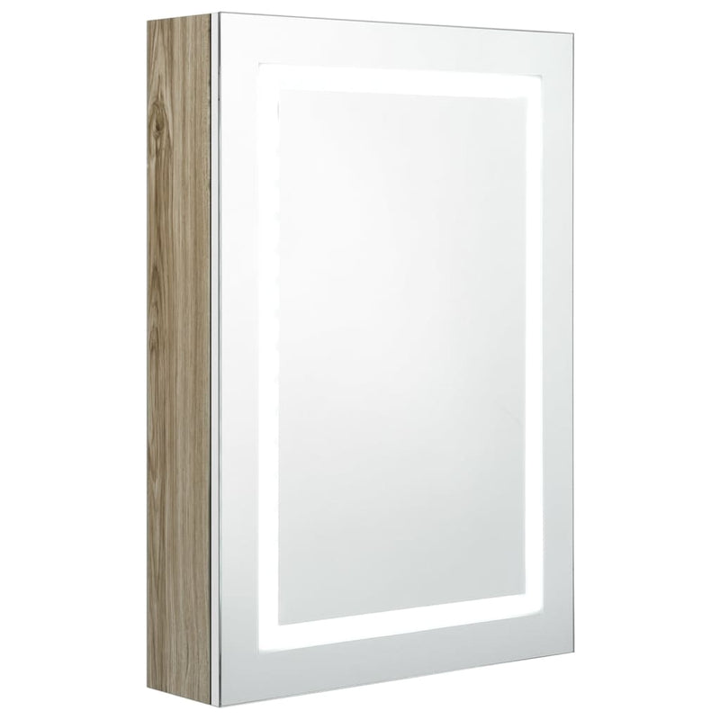 Badkamerkast met spiegel en LED 50x13x70 cm wit en eikenkleurig MeubelReus