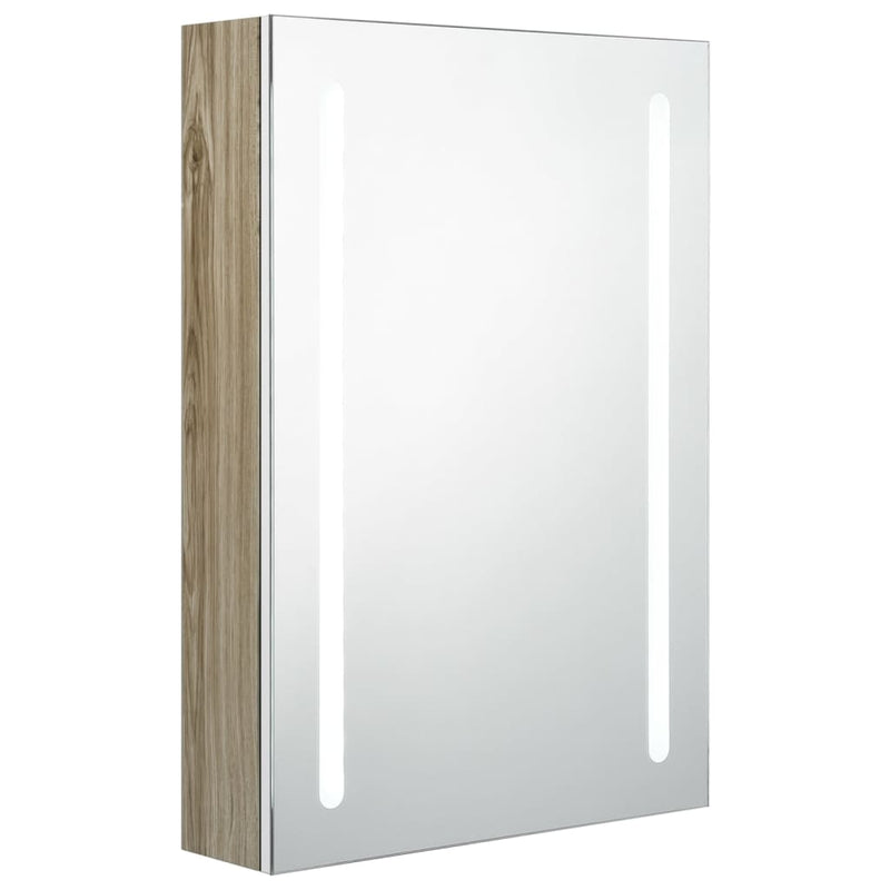 Badkamerkast met spiegel en LED 50x13x70 cm wit en eikenkleurig MeubelReus