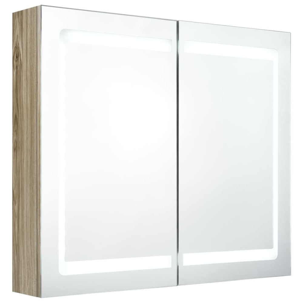 Badkamerkast met spiegel en LED 80x12x68 cm eikenkleurig MeubelReus