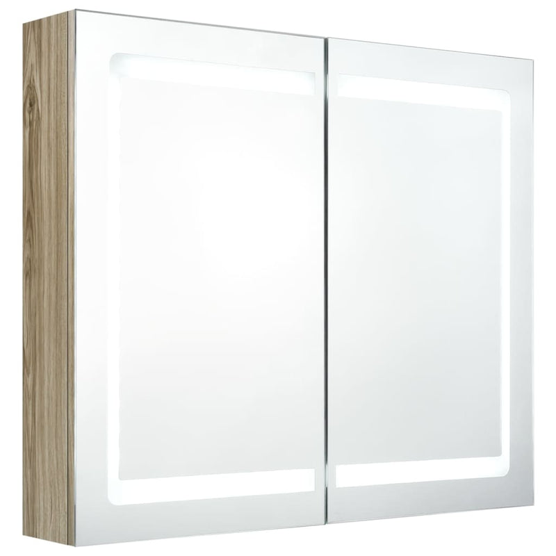 Badkamerkast met spiegel en LED 80x12x68 cm eikenkleurig MeubelReus
