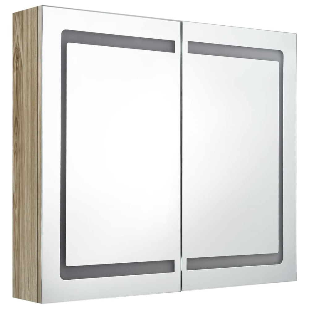 Badkamerkast met spiegel en LED 80x12x68 cm eikenkleurig MeubelReus