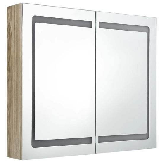 Badkamerkast met spiegel en LED 80x12x68 cm eikenkleurig MeubelReus
