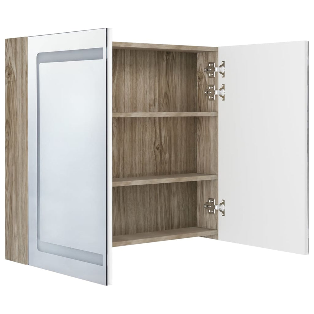 Badkamerkast met spiegel en LED 80x12x68 cm wit en eikenkleurig MeubelReus