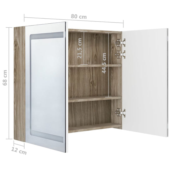 Badkamerkast met spiegel en LED 80x12x68 cm wit en eikenkleurig MeubelReus