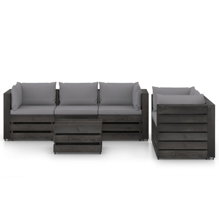6-delige Loungeset met kussens grijs geïmpregneerd hout MeubelReus
