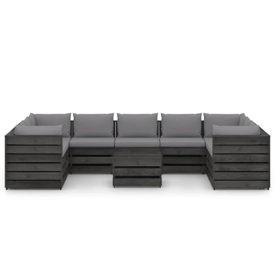 10-delige Loungeset met kussens grijs geïmpregneerd hout MeubelReus