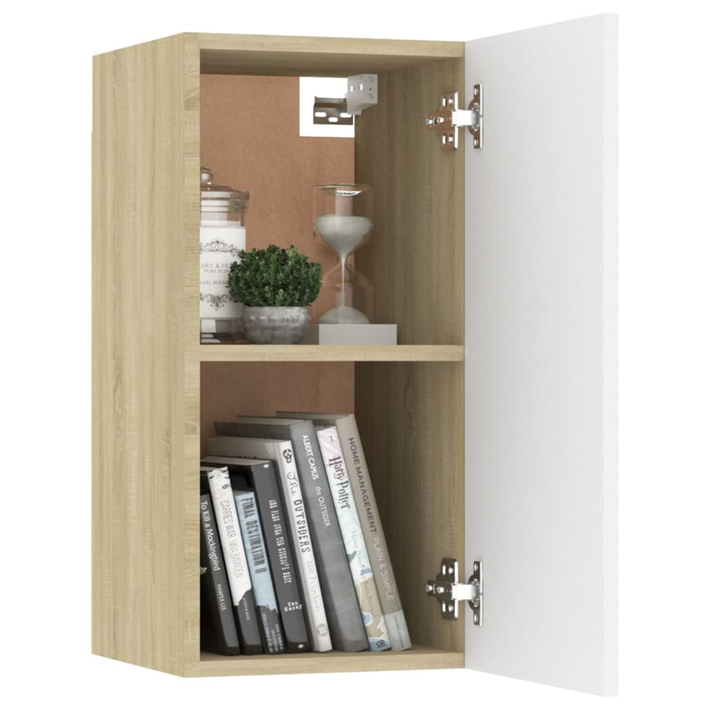 Tv-meubel 30,5x30x60 cm spaanplaat wit en sonoma eikenkleurig MeubelReus