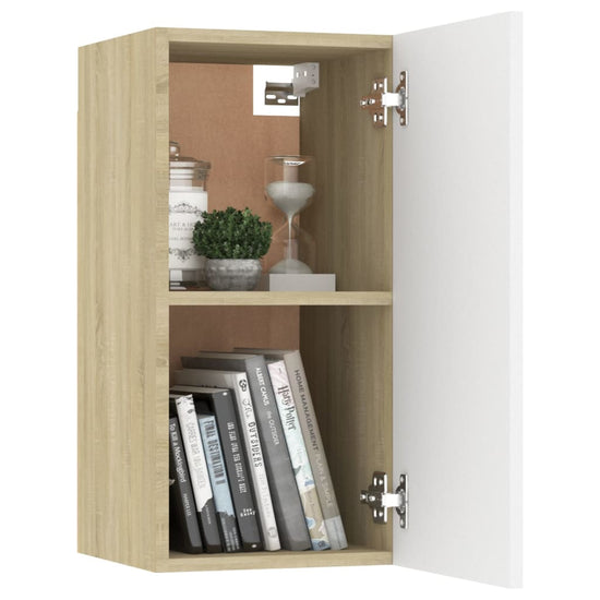 Tv-meubel 30,5x30x60 cm spaanplaat wit en sonoma eikenkleurig MeubelReus