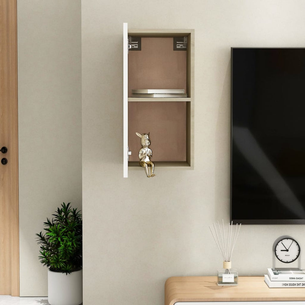 Tv-meubel 30,5x30x60 cm spaanplaat wit en sonoma eikenkleurig MeubelReus