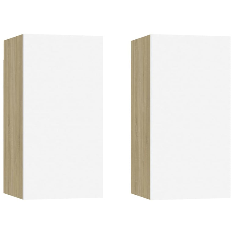 Tv-meubelen 2 st 30,5x30x60 cm bewerkt hout wit en sonoma eiken