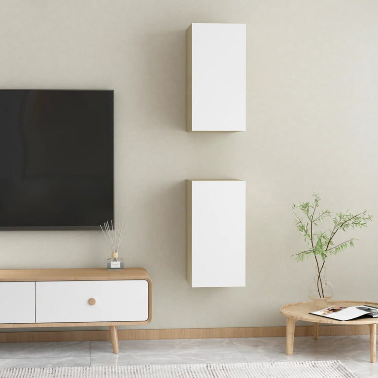 Tv-meubelen 2 st 30,5x30x60 cm bewerkt hout wit en sonoma eiken