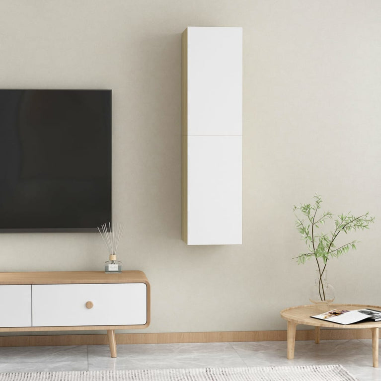 Tv-meubelen 2 st 30,5x30x60 cm bewerkt hout wit en sonoma eiken