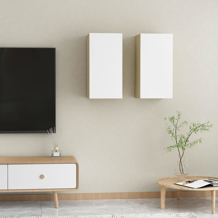 Tv-meubelen 2 st 30,5x30x60 cm bewerkt hout wit en sonoma eiken