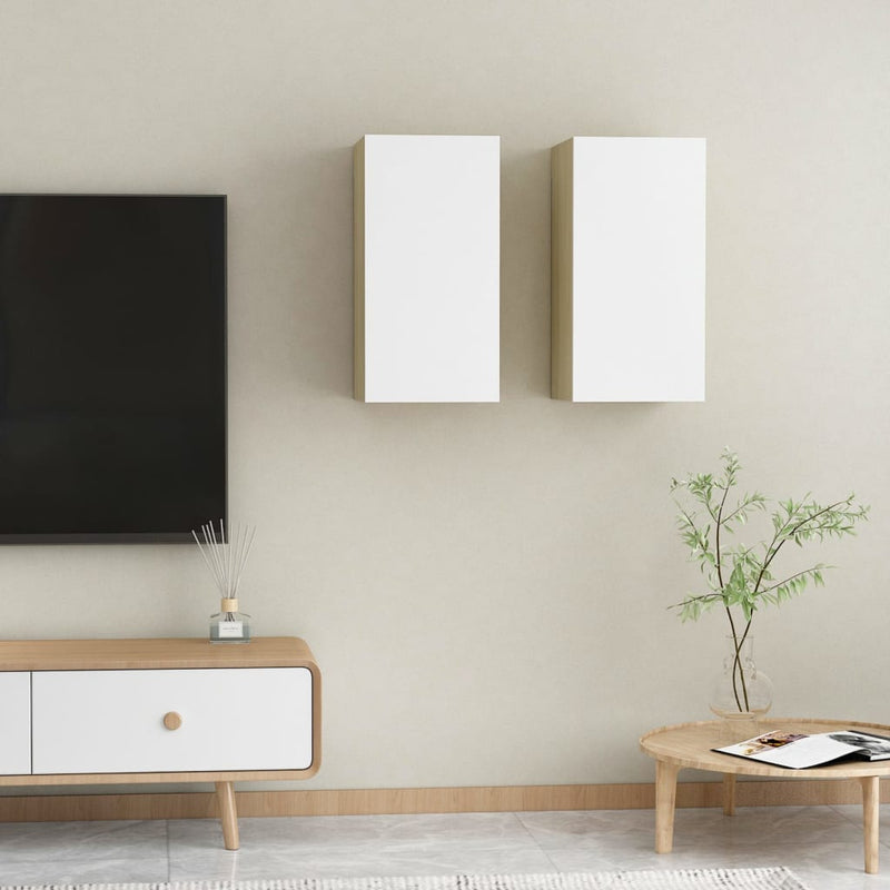 Tv-meubelen 2 st 30,5x30x60 cm bewerkt hout wit en sonoma eiken
