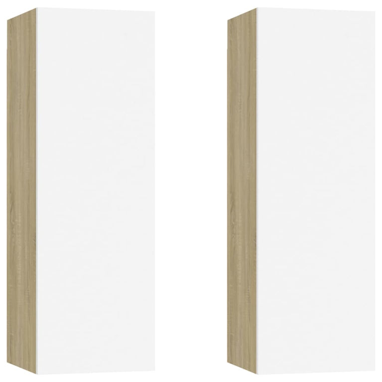 Tv-meubelen 2 st 30,5x30x90 cm spaanplaat wit sonoma eikenkleur