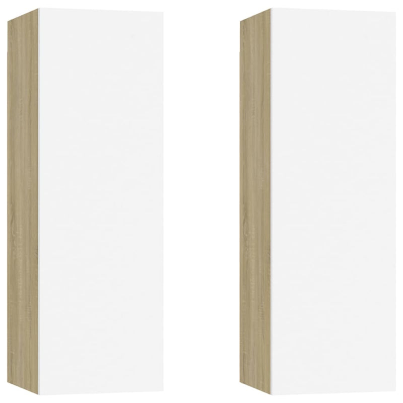 Tv-meubelen 2 st 30,5x30x90 cm spaanplaat wit sonoma eikenkleur