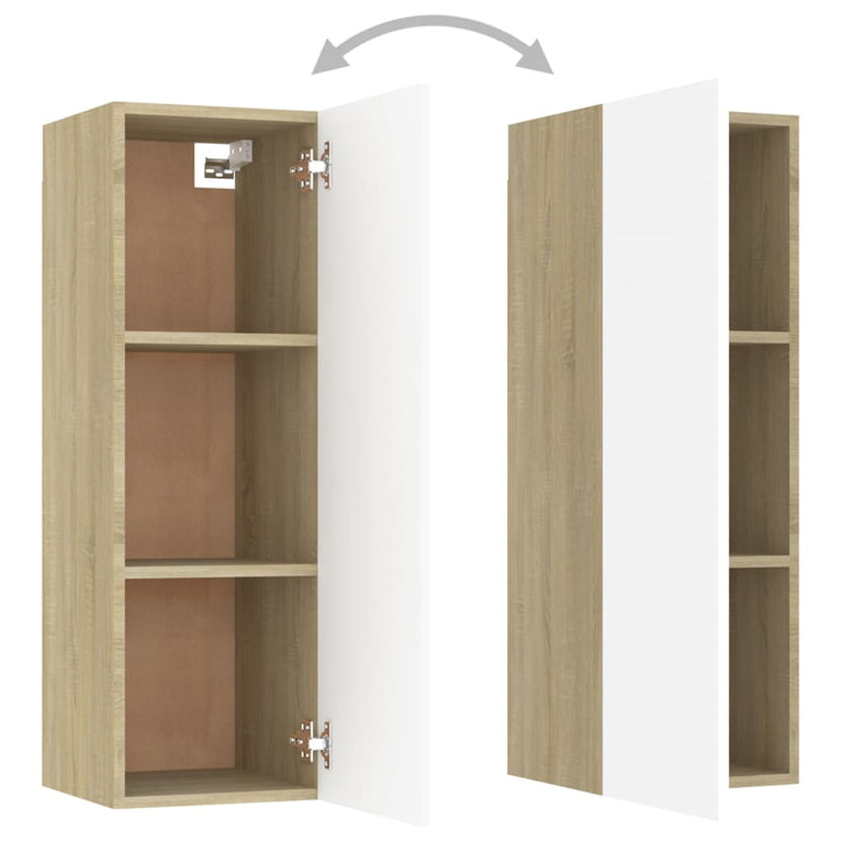 Tv-meubelen 2 st 30,5x30x90 cm spaanplaat wit sonoma eikenkleur