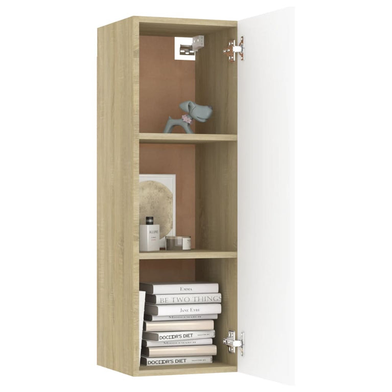 Tv-meubelen 2 st 30,5x30x90 cm spaanplaat wit sonoma eikenkleur
