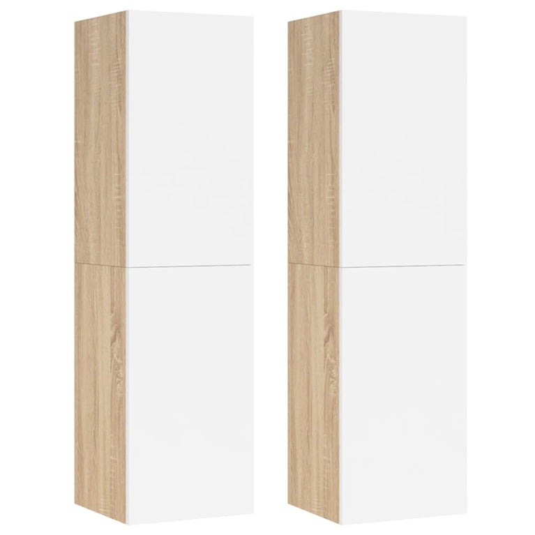 Tv-meubelen 2 st 30,5x30x110cm spaanplaat wit sonoma eikenkleur