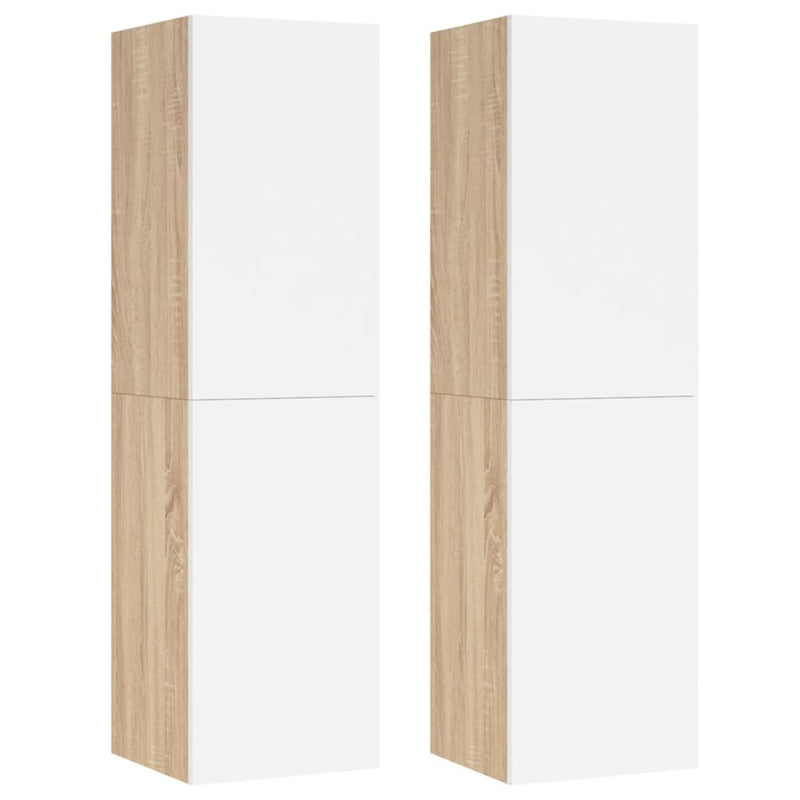 Tv-meubelen 2 st 30,5x30x110cm spaanplaat wit sonoma eikenkleur